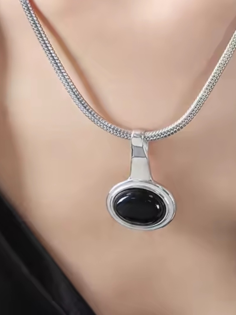 Silver plated. Black Onyx Pendant Necklace earrings- Women's for every day